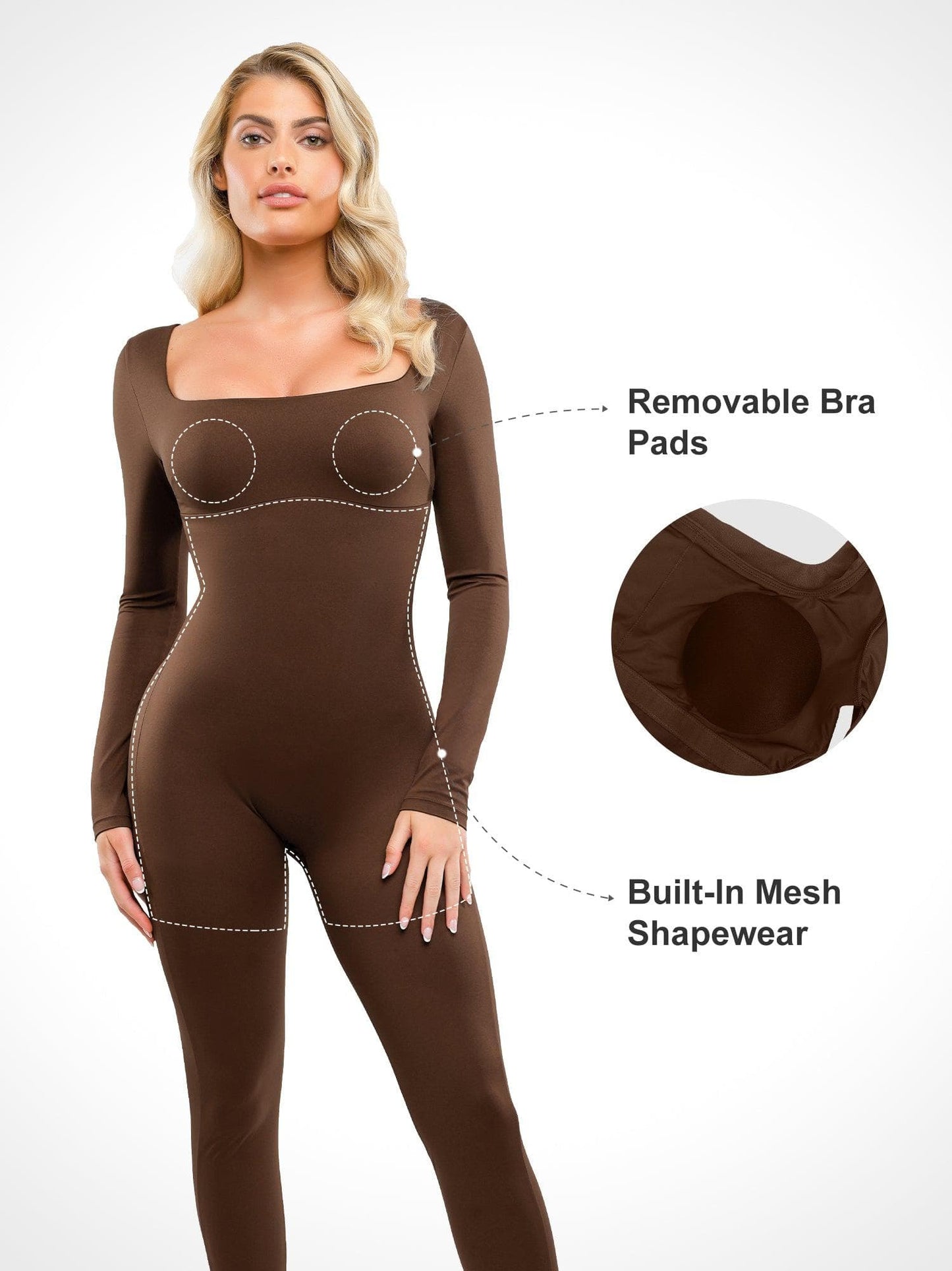 The Shapewear Jumpsuit Square-Neck One Piece Long Sleeve