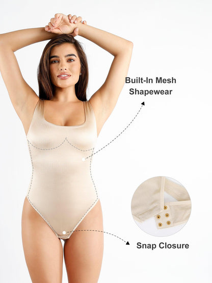 Body Shapewear String brillant à col carré