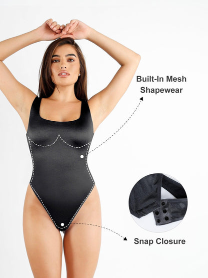 Body Shapewear String brillant à col carré