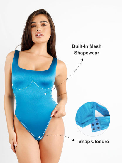 Body Shapewear String brillant à col carré