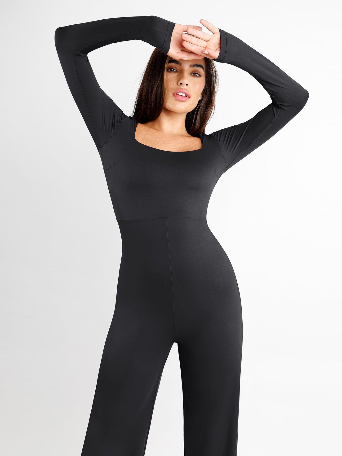 Combinaison Shapewear à col carré et jambes larges à manches longues