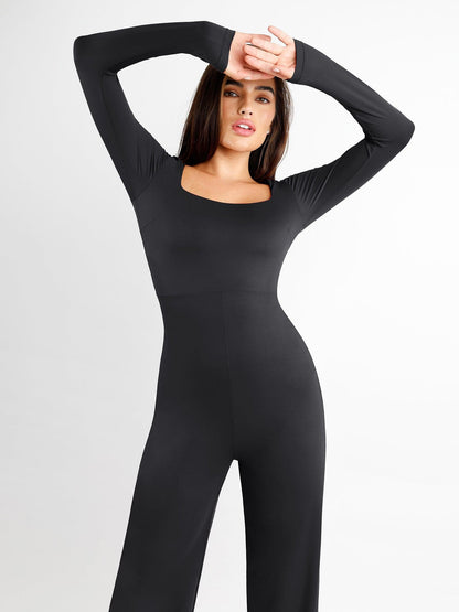 The Shapewear Jumpsuit Square Neck Wide-Leg Long Sleeve