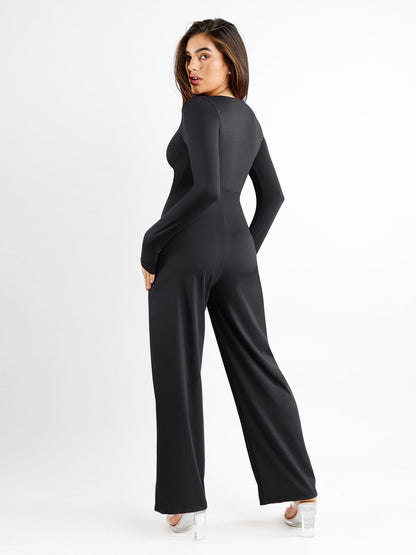 The Shapewear Jumpsuit Square Neck Wide-Leg Long Sleeve