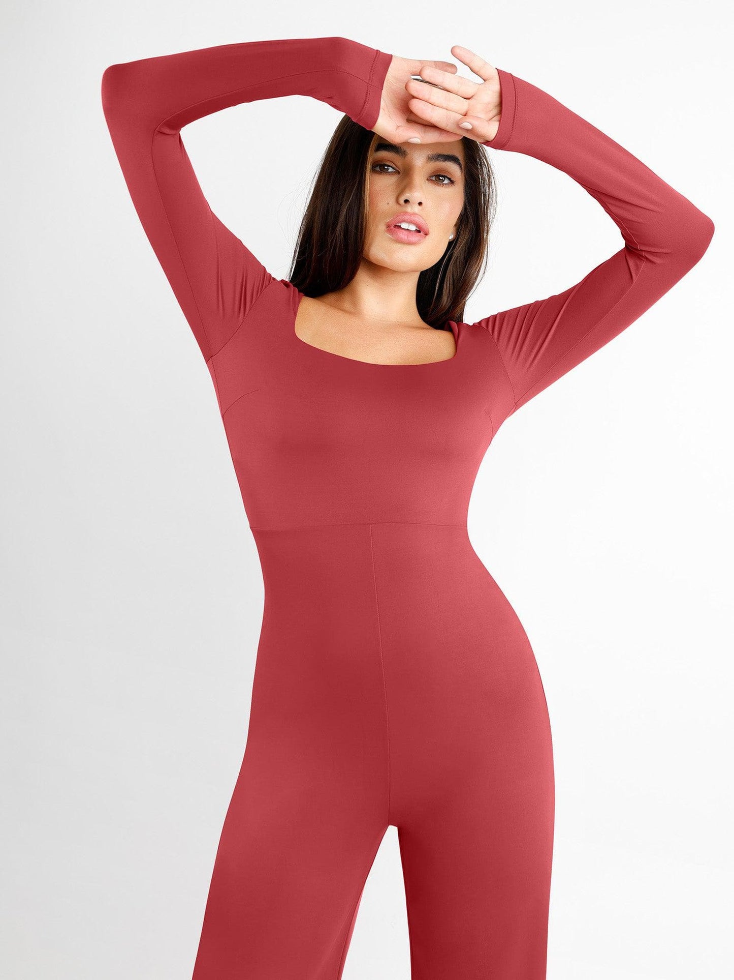 Combinaison Shapewear à col carré et jambes larges à manches longues