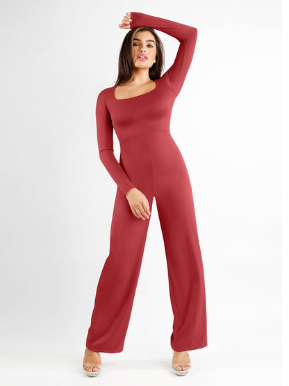 The Shapewear Jumpsuit Square Neck Wide-Leg Long Sleeve
