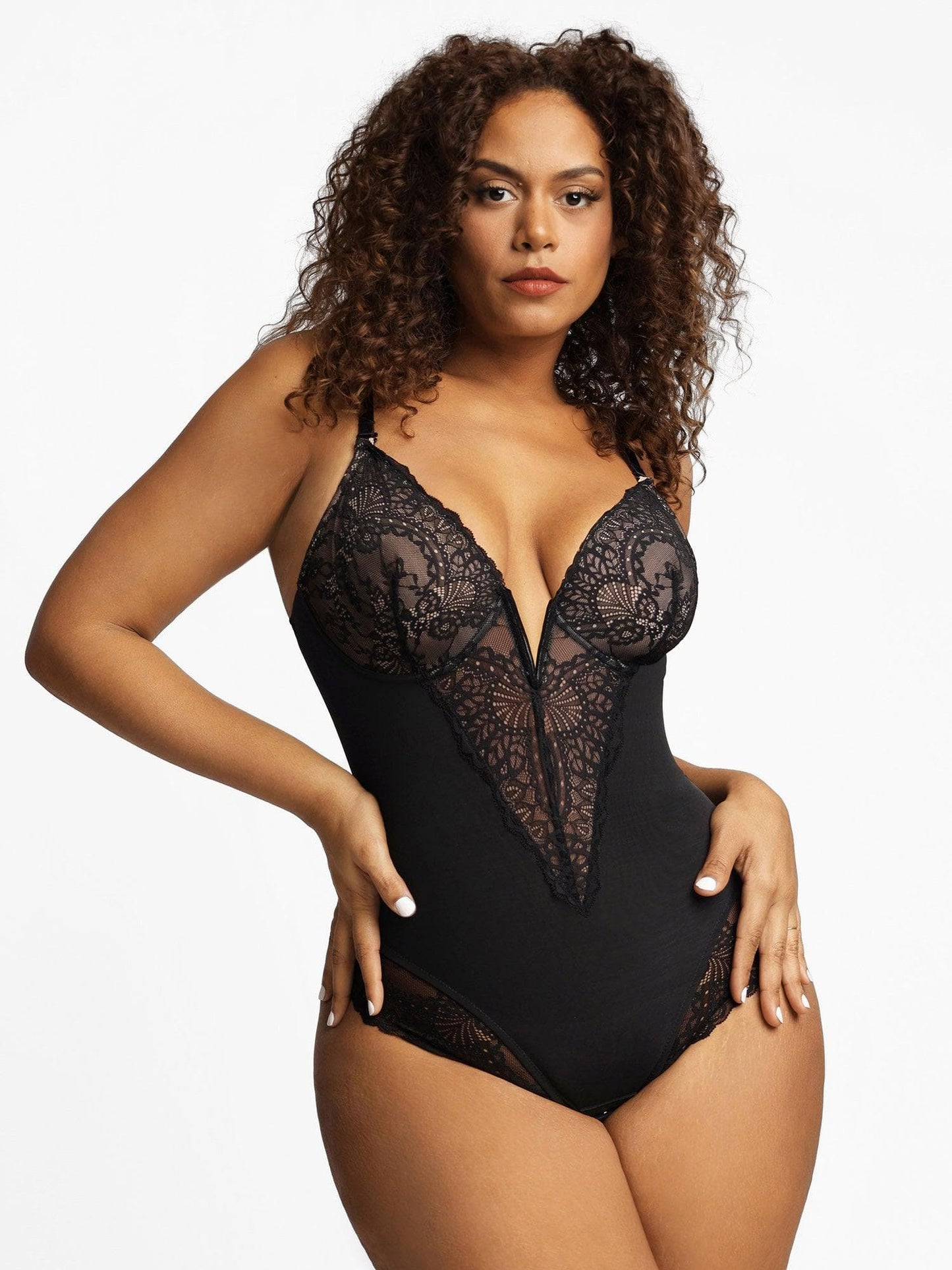 The Shapewear Bodysuit Deep-V Neck Lace Thong