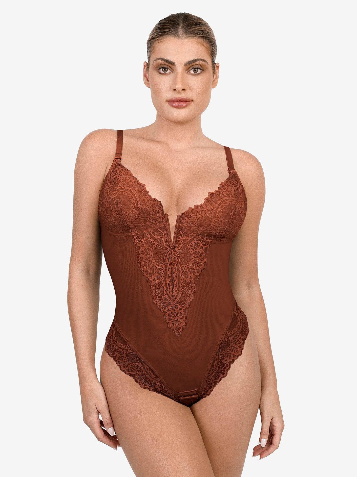 The Shapewear Bodysuit Deep-V Neck Lace Thong