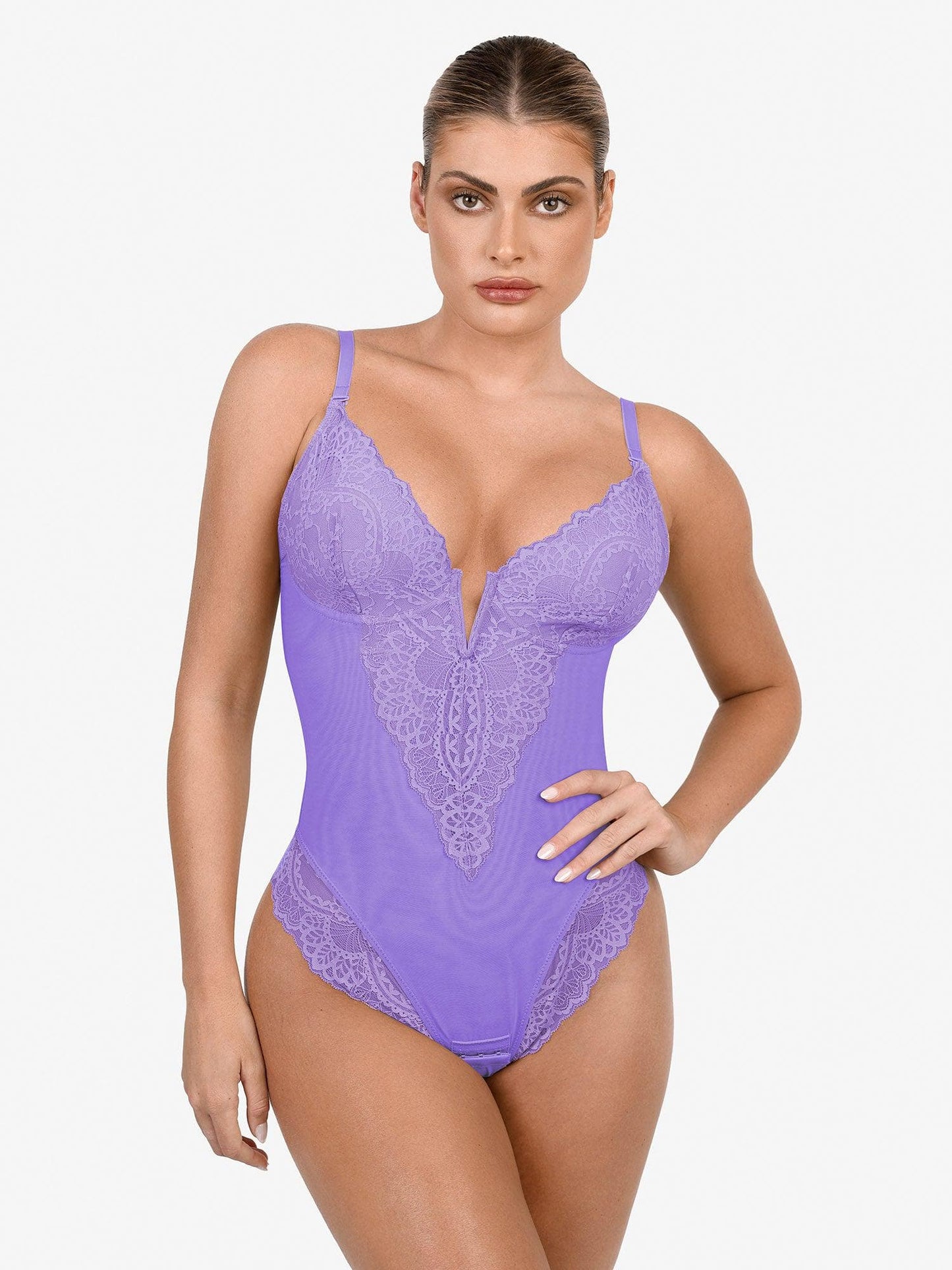 The Shapewear Bodysuit Deep-V Neck Lace Thong