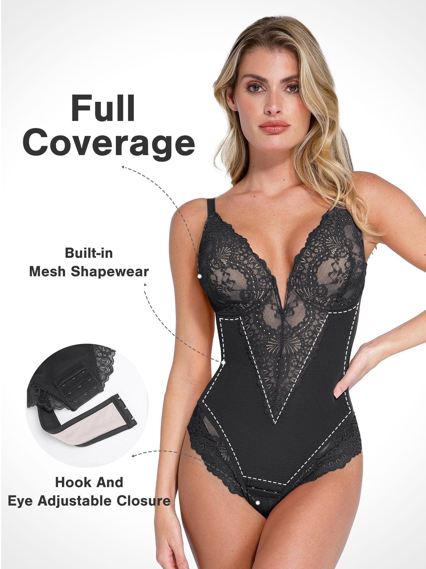 The Shapewear Bodysuit Full Coverage Alluring Plunge Lace