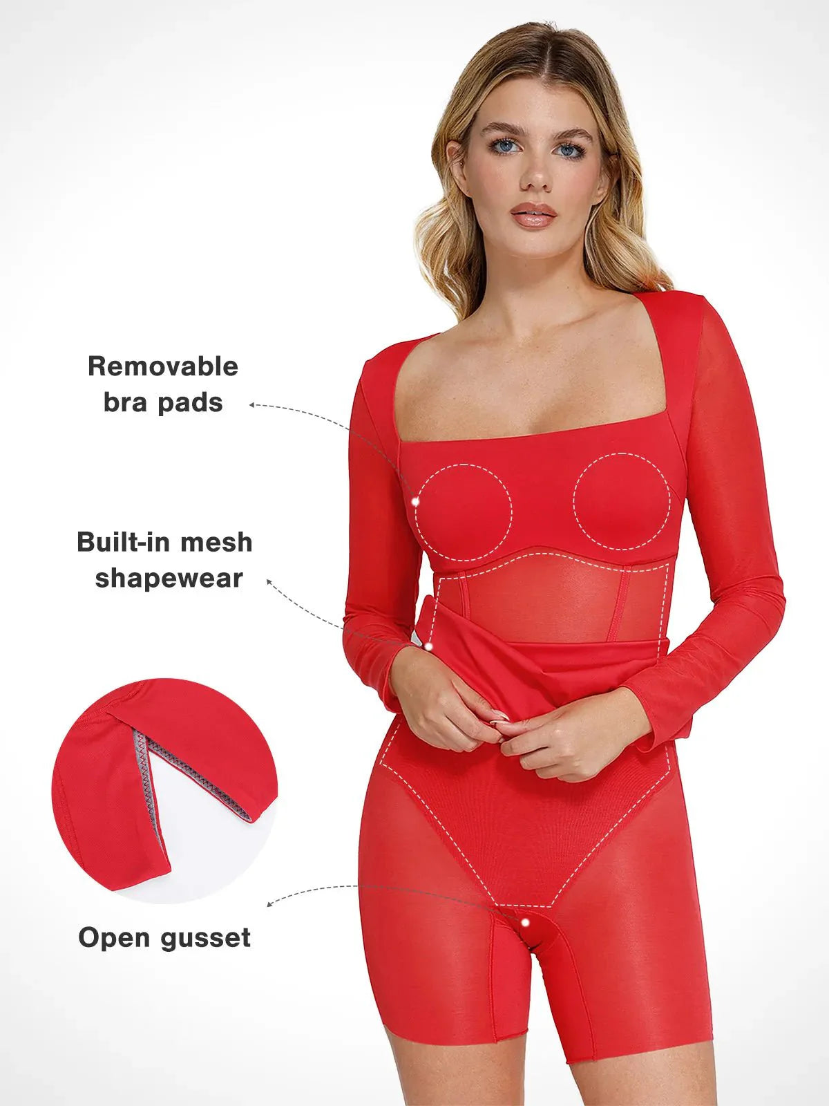 Das Shapewear-Kleid Sculpting Langarm Mesh Midi