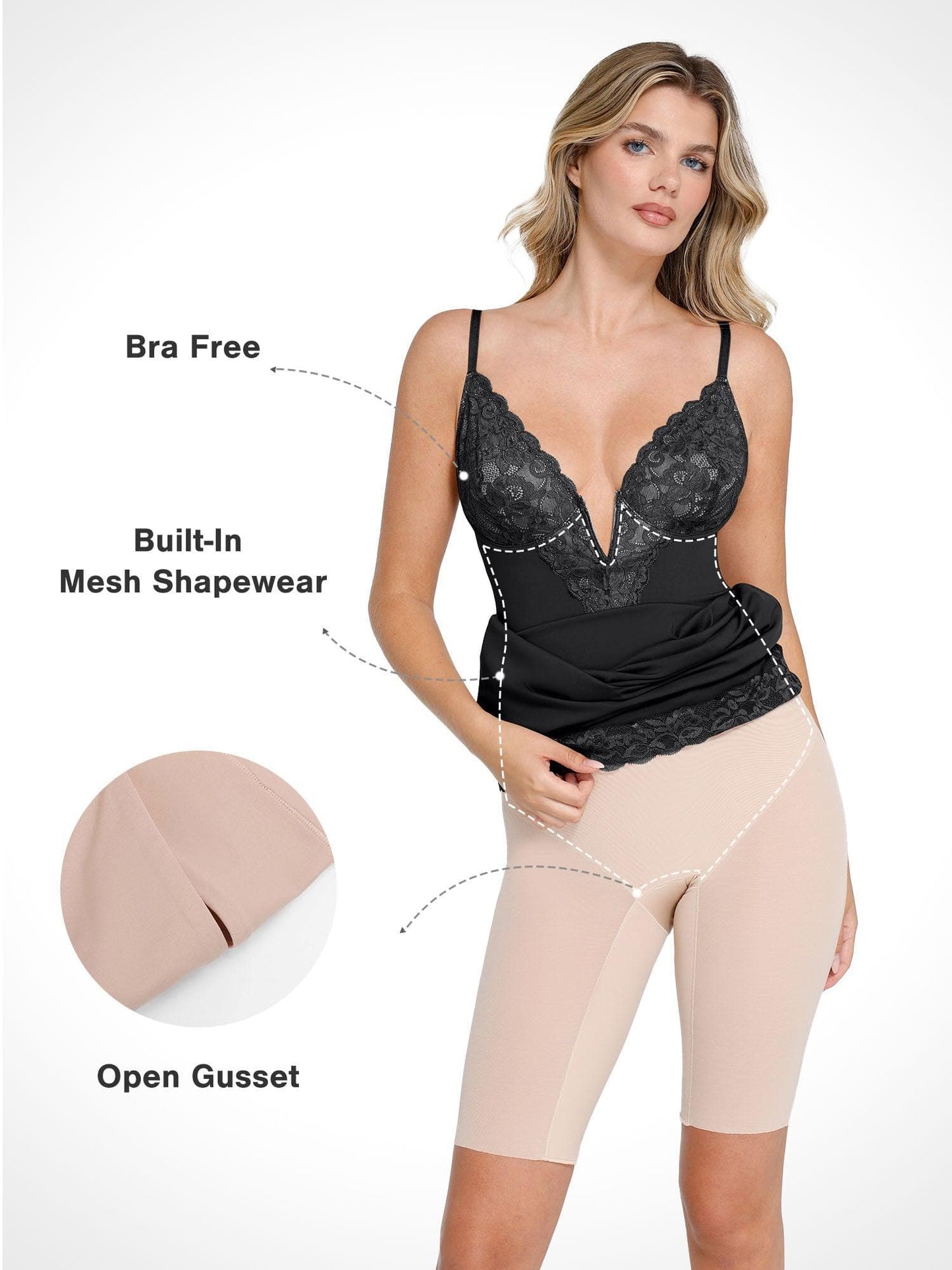 Das Shapewear-Kleid V-Ausschnitt Spitze Midi