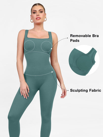 Der Shapewear-Overall mit nahtlosem, quadratischem Ausschnitt, einteilig, Sport
